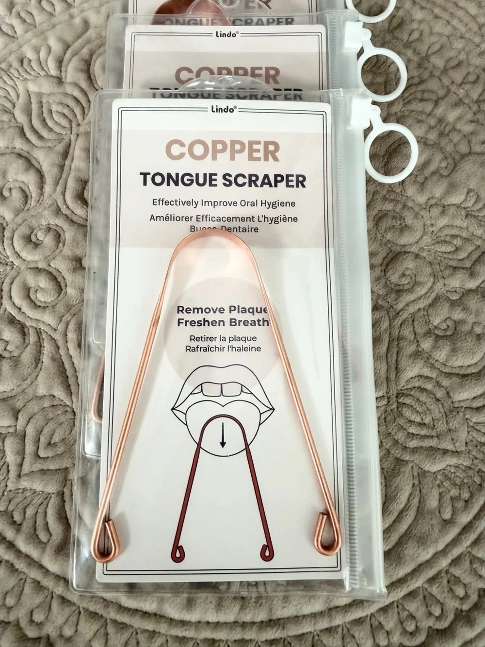 Lindo Pure Copper Tongue Scraper (Lot of 3) - Brand New in Package